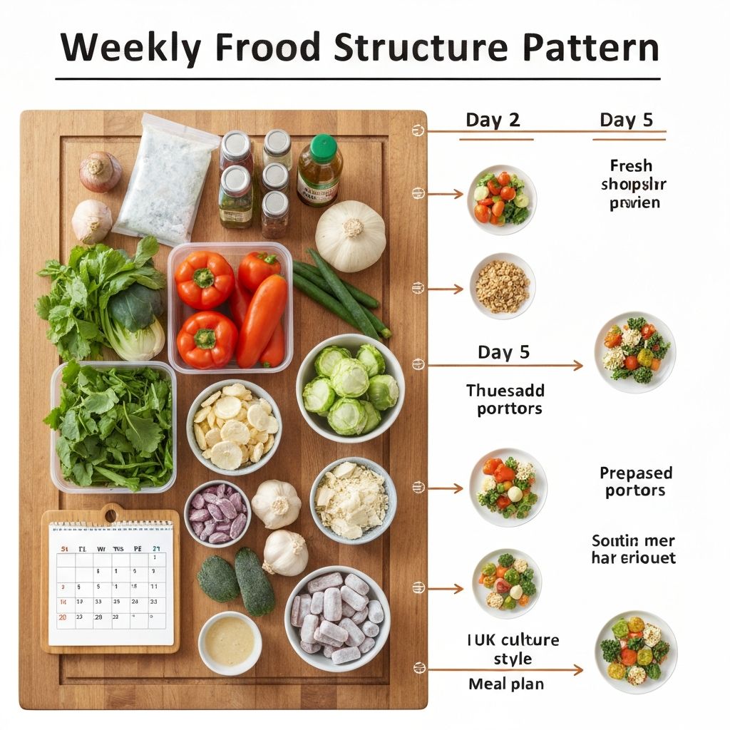 Timeline showing weekly meal preparation progression